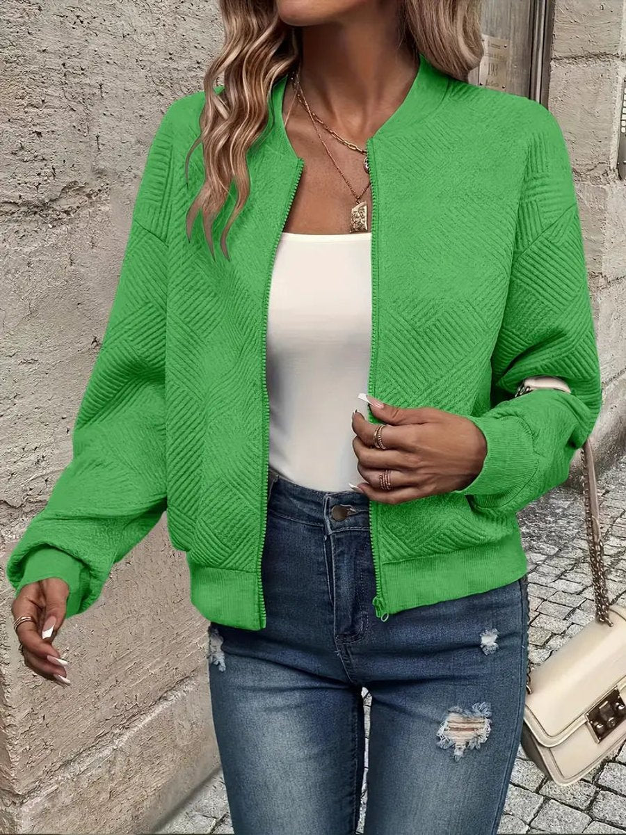 Textured Zip Front Long Sleeve Bomber Jacket 8