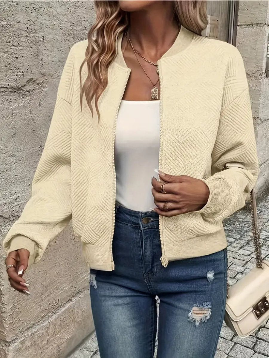 Textured Zip Front Long Sleeve Bomber Jacket 9