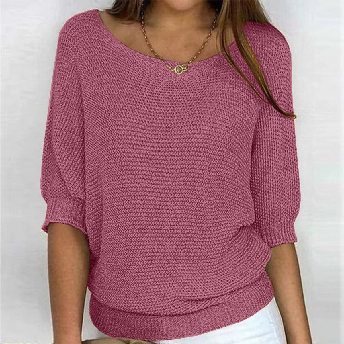 Boat Neck Batwing Sleeve Loose Knit Sweater 11