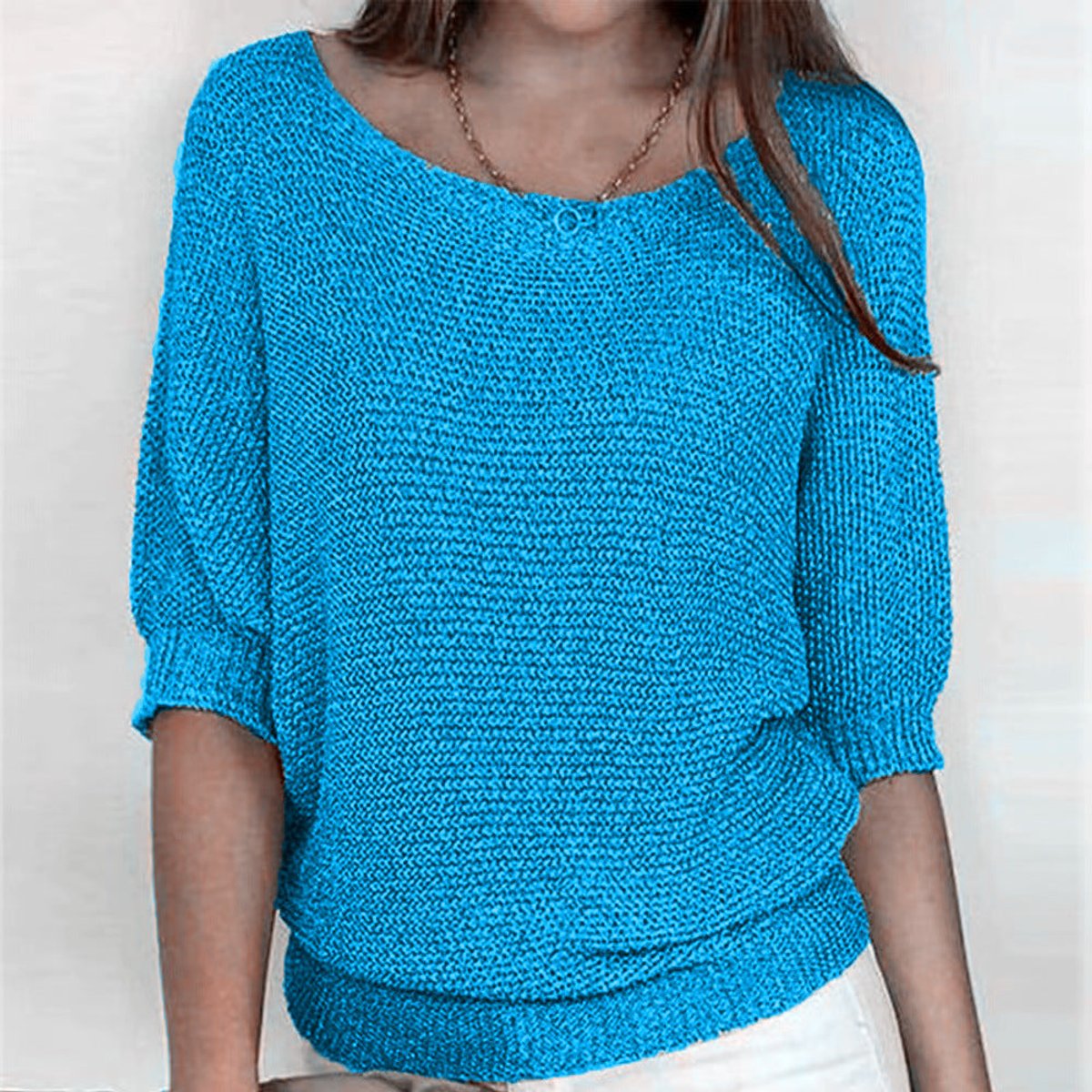 Boat Neck Batwing Sleeve Loose Knit Sweater 3
