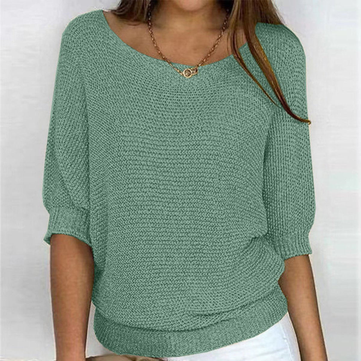Boat Neck Batwing Sleeve Loose Knit Sweater 5