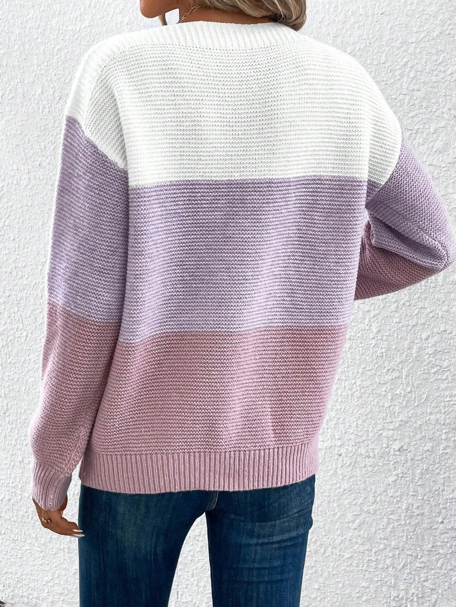 Boat Neck Color Block Ribbed Knit Sweater 9