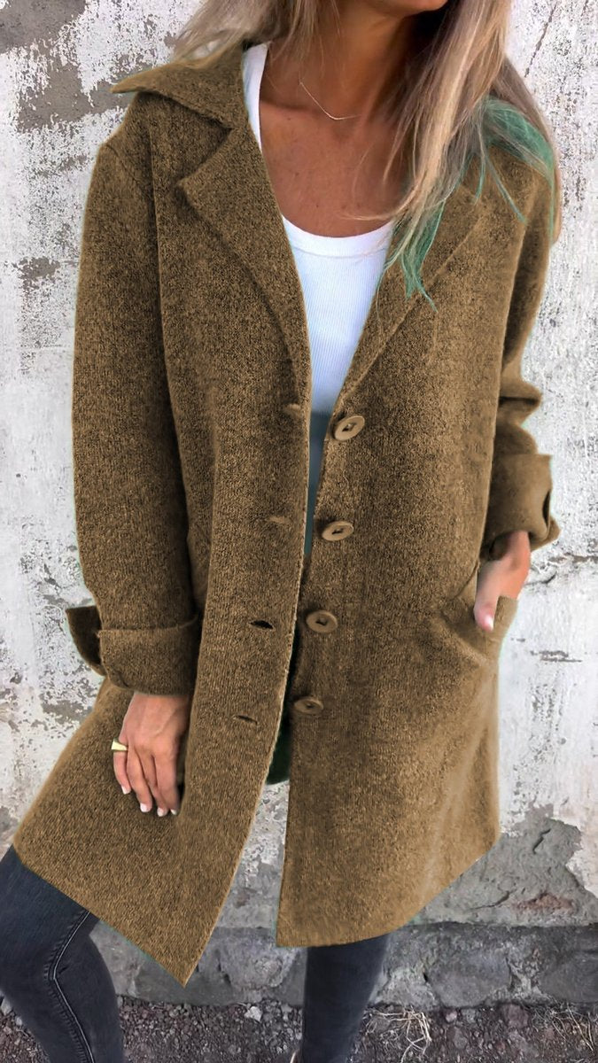 Lapel Collar Button Front Longline Knit Coat 7