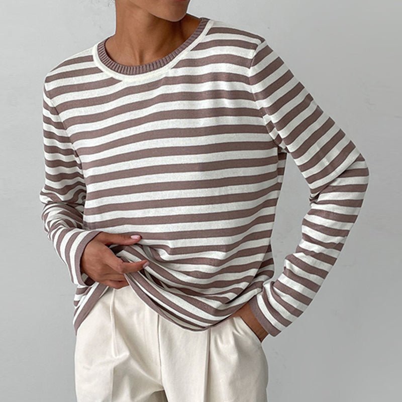 Striped Crew Neck Long Sleeve Sweater 2