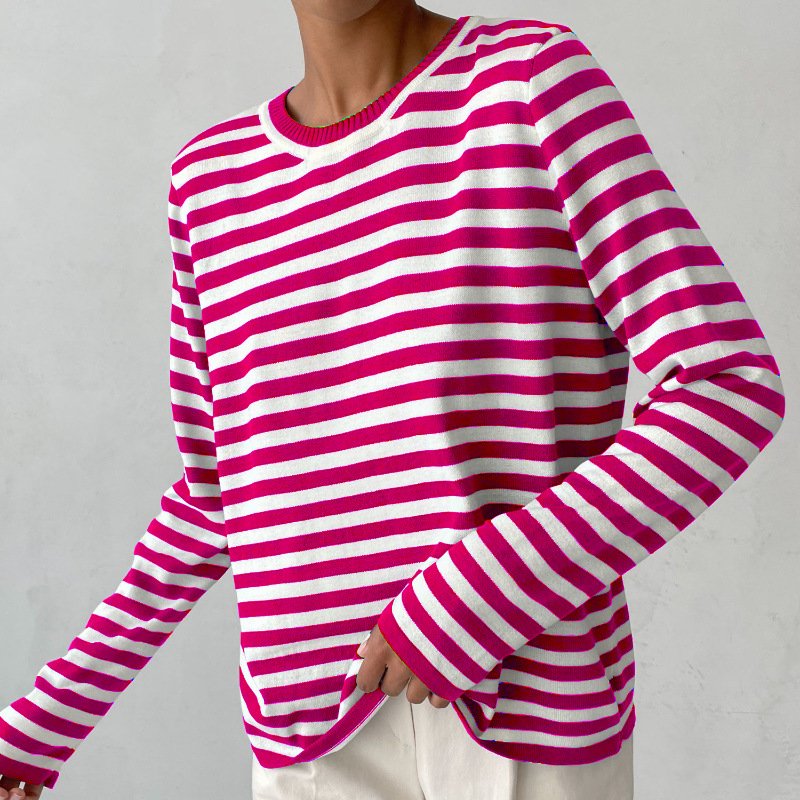 Striped Crew Neck Long Sleeve Sweater 6
