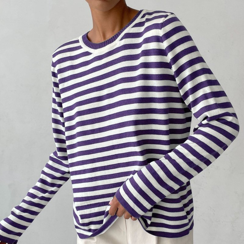Striped Crew Neck Long Sleeve Sweater 7