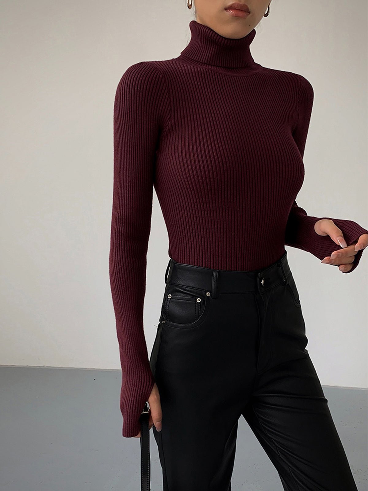 Ribbed Turtleneck Long Sleeve Slim Knit Sweater 4