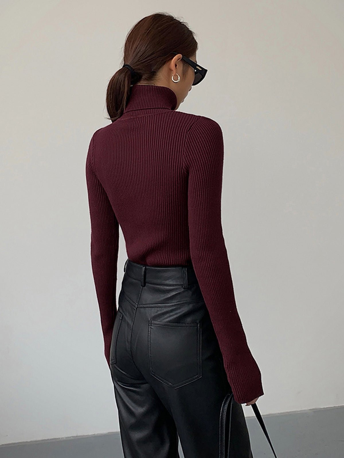 Ribbed Turtleneck Long Sleeve Slim Knit Sweater 5