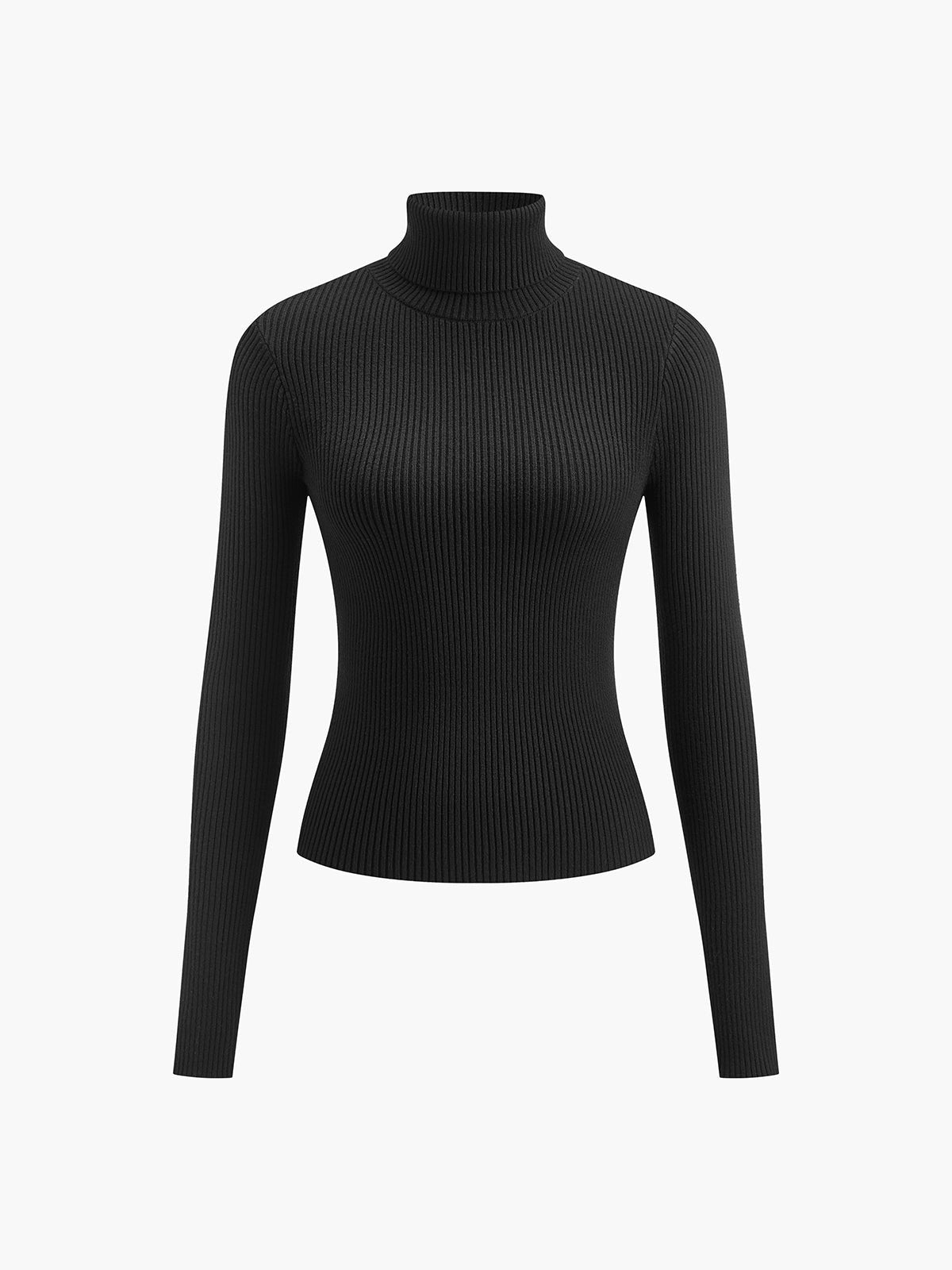 Ribbed Turtleneck Long Sleeve Slim Knit Sweater 8