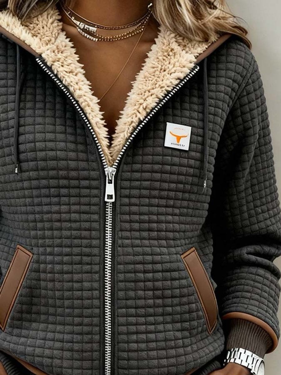 Sherpa Lined Quilted Full Zip Hooded Fleece Jacket 2