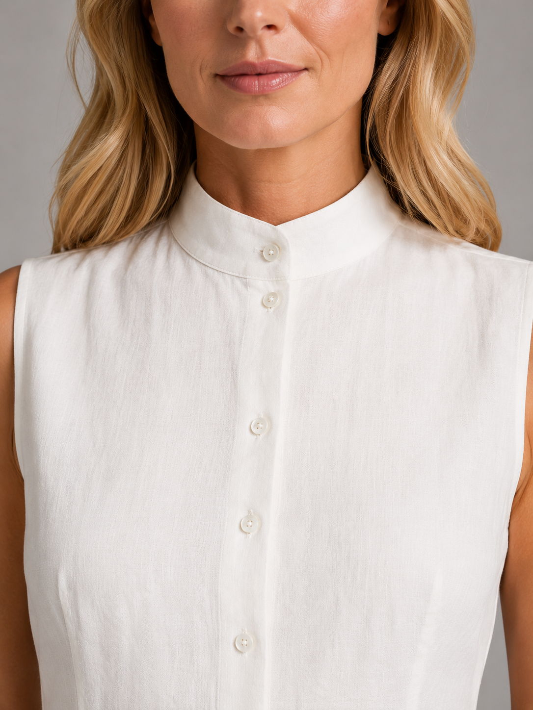Sleeveless Band Collar Top and Wide Leg Pants Two Piece Set 4