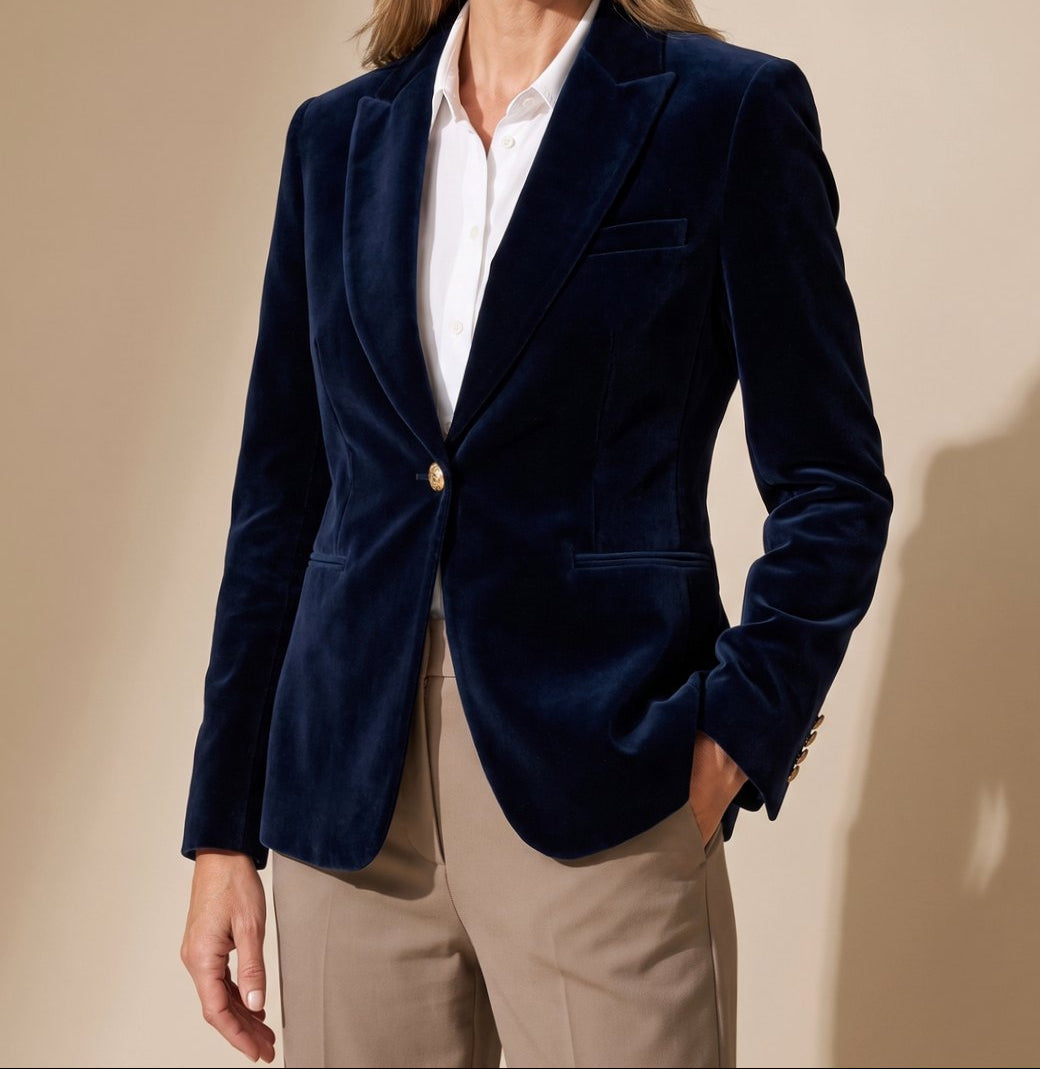 Velvet Peak Lapel Single Button Blazer 2