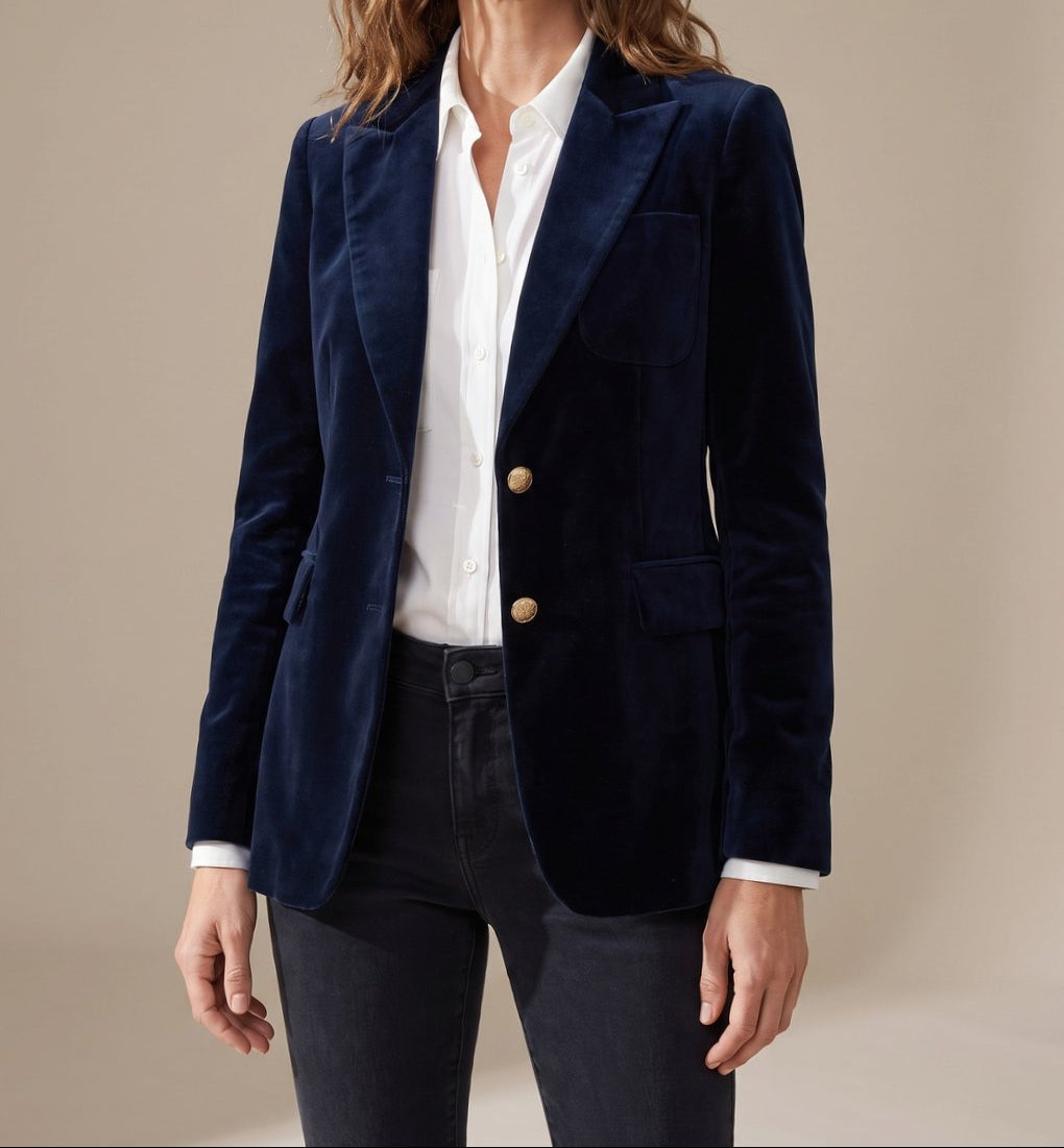 Velvet Peak Lapel Single Button Blazer 3