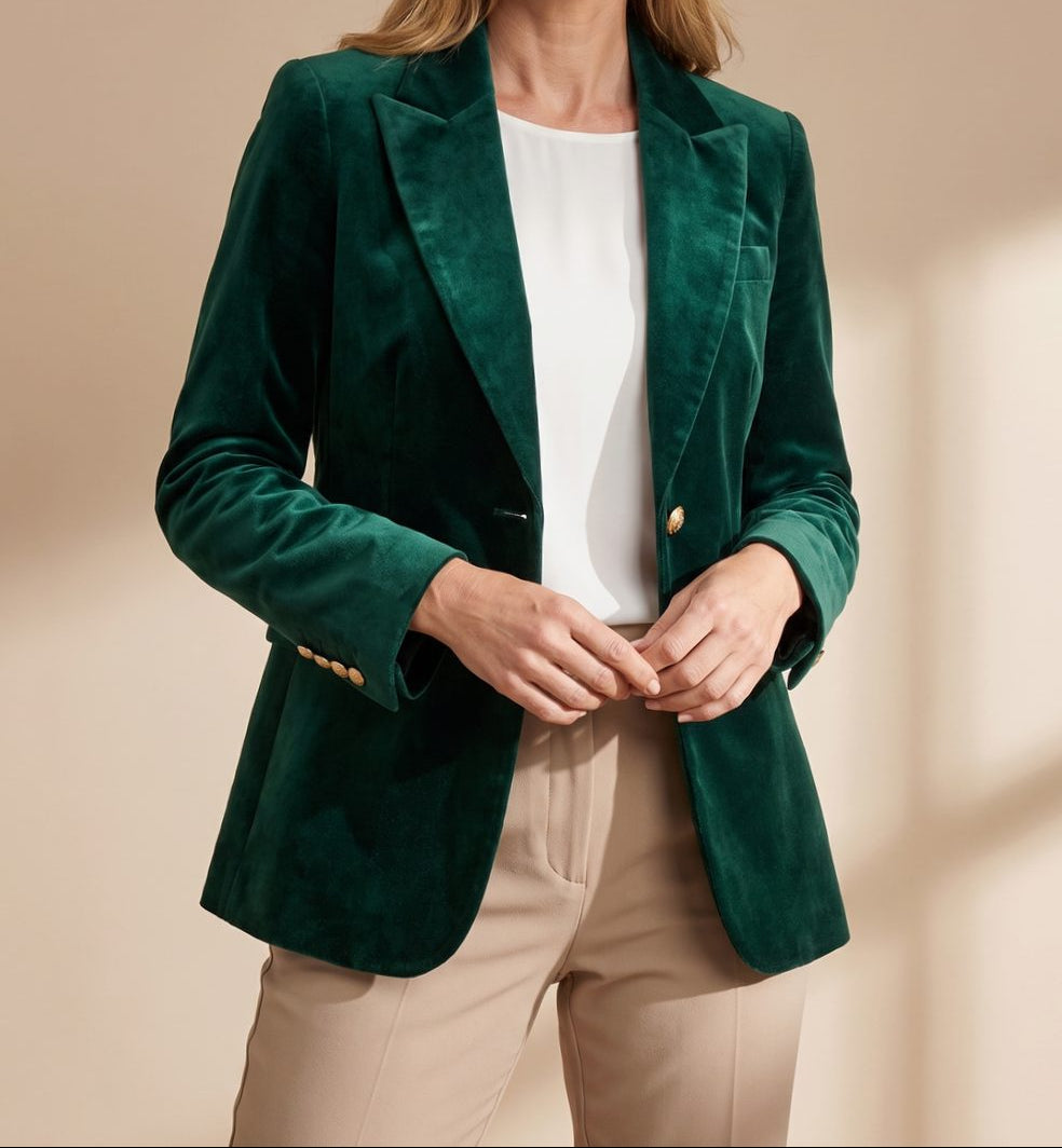 Velvet Peak Lapel Single Button Blazer 6