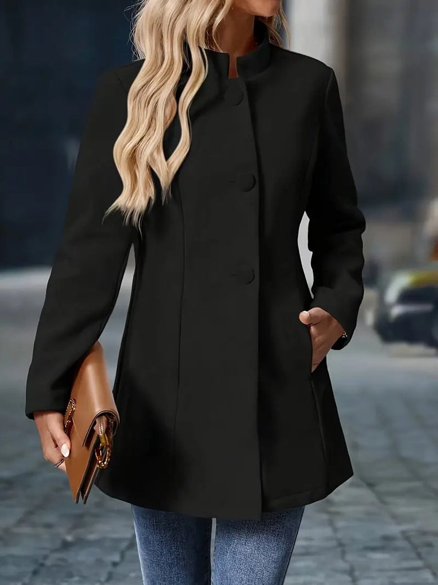 Stand Collar Button Front Longline Blazer Coat 13