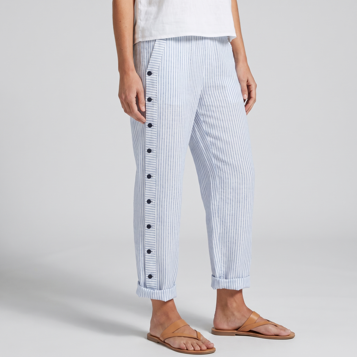 Striped Side Button Tapered Trousers 2
