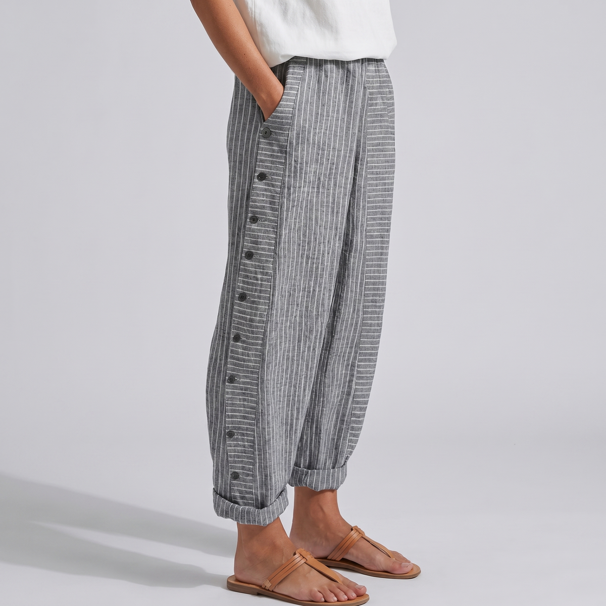 Striped Side Button Tapered Trousers 5