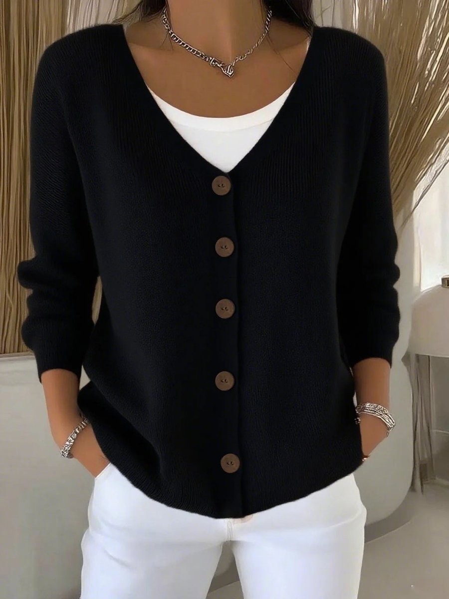 V-Neck Button Front Long Sleeve Ribbed Knit Cardigan 3