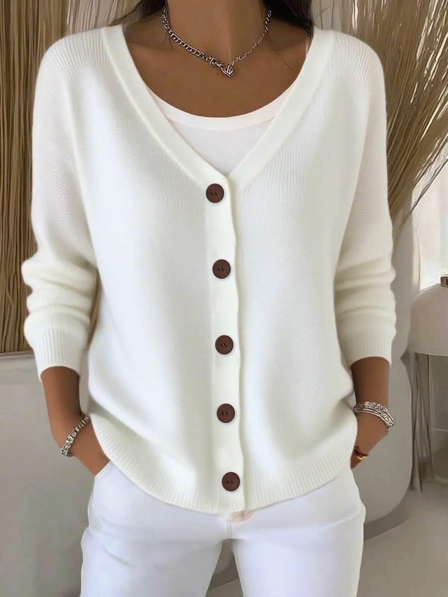 V-Neck Button Front Long Sleeve Ribbed Knit Cardigan 4