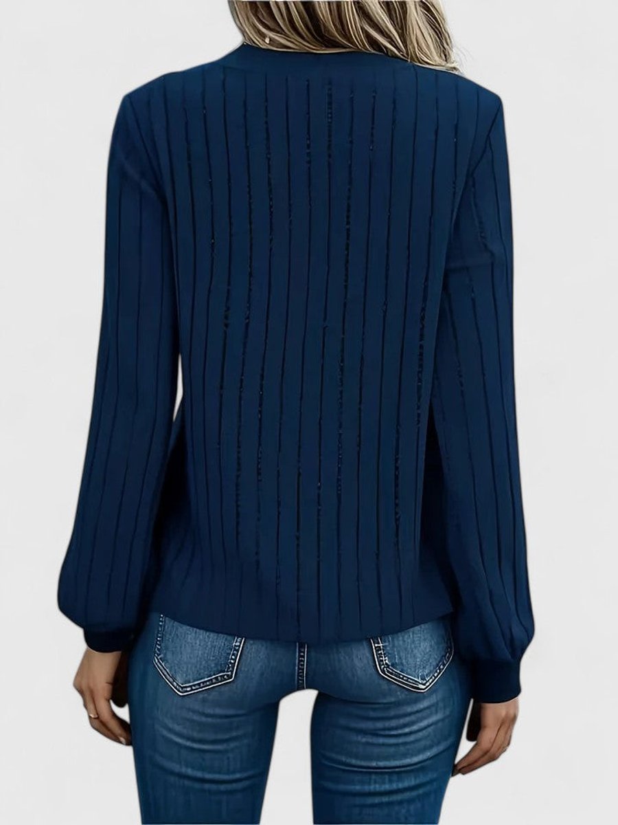 V-Neck Long Sleeve Ribbed Knit Sweater 5