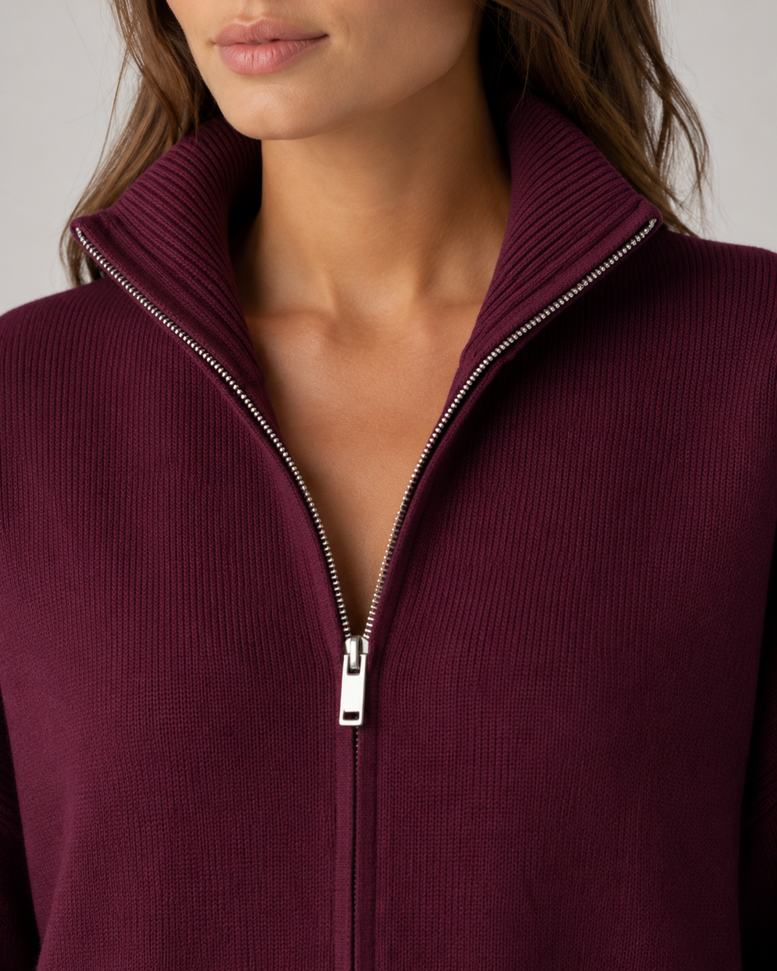 Funnel Neck Double Zip Oversized Knit Cardigan 5