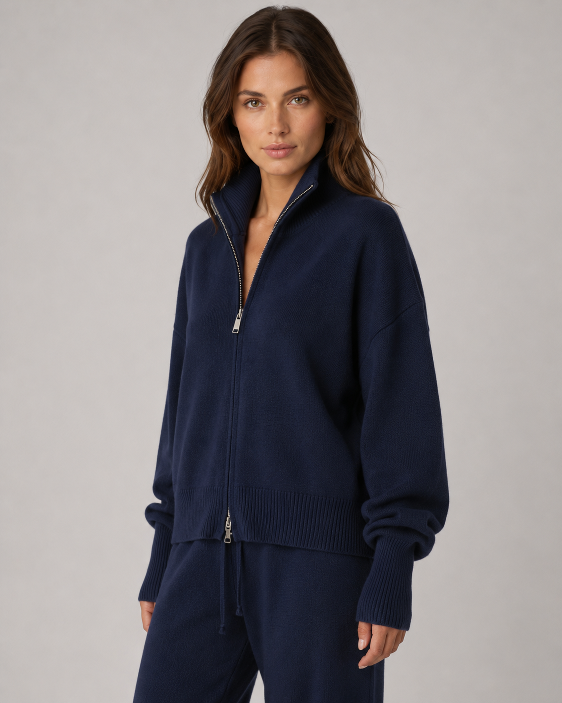 Funnel Neck Double Zip Oversized Knit Cardigan 3
