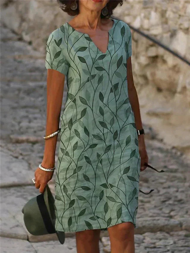 V-Neck Short Sleeve Shift Midi Summer Dress - View 3