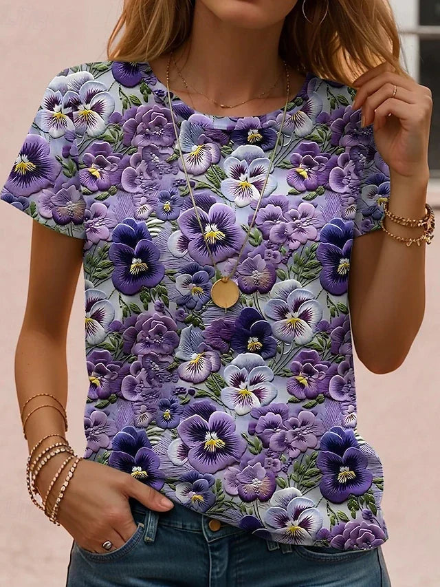 Floral Print Round Neck Short Sleeve Top 3