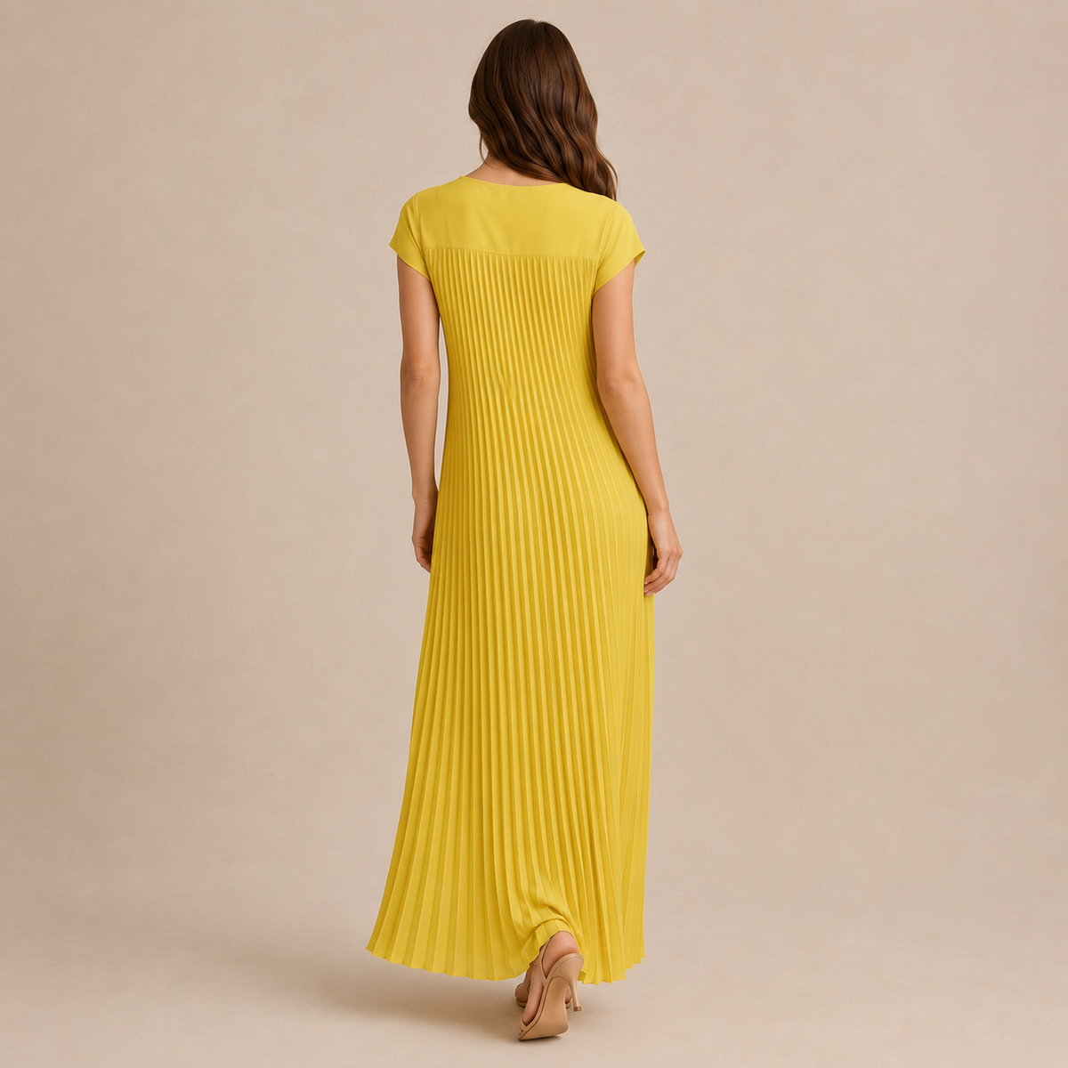 Crew Neck Cap Sleeve Pleated A-Line Maxi Dress 12