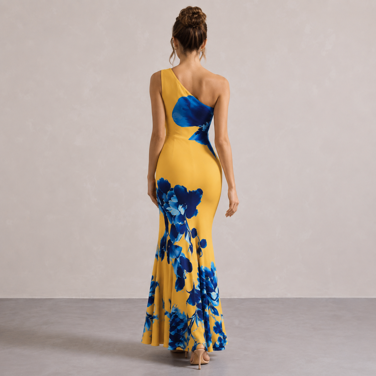 Floral One Shoulder Ruched Fishtail Maxi Dress 6