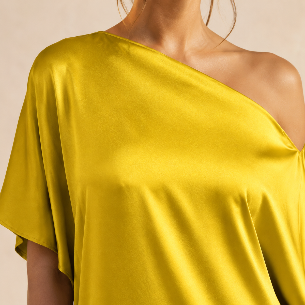 One Shoulder Batwing Sleeve Satin Side Split Maxi Dress 14