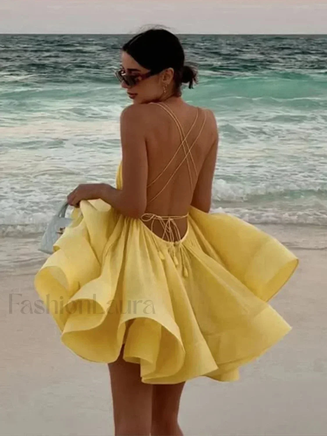 Spaghetti Strap Backless Tiered Ruffle Mini Dress