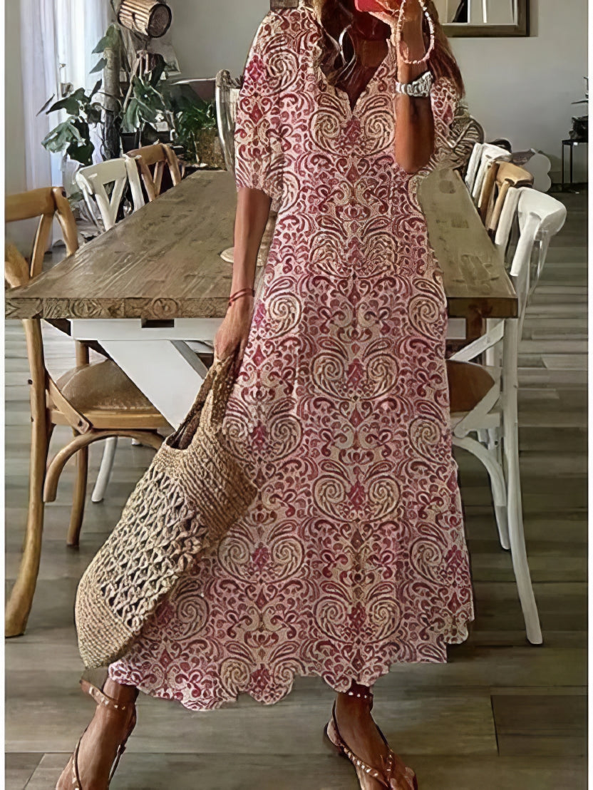 Ikat Print V-Neck Tassel Tie Tiered Maxi Dress 4