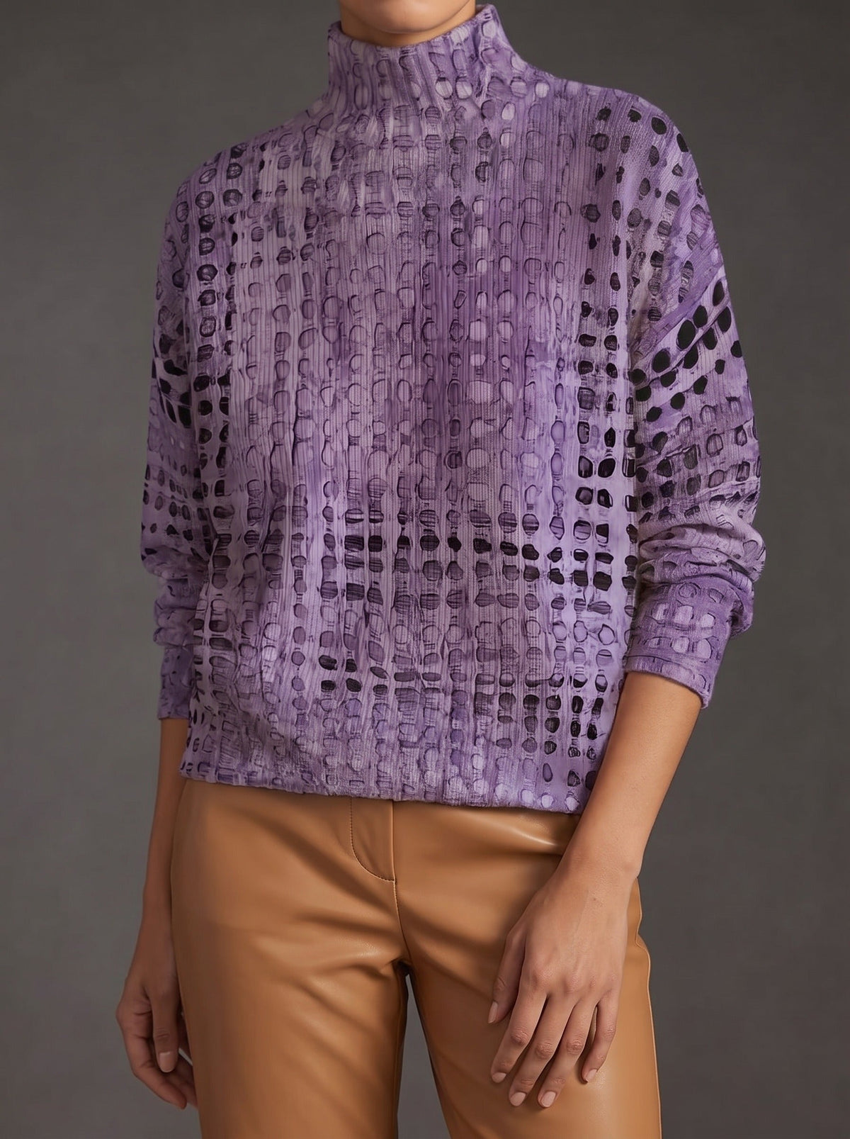 Textured Dot Print Mock Neck Long Sleeve Sweater