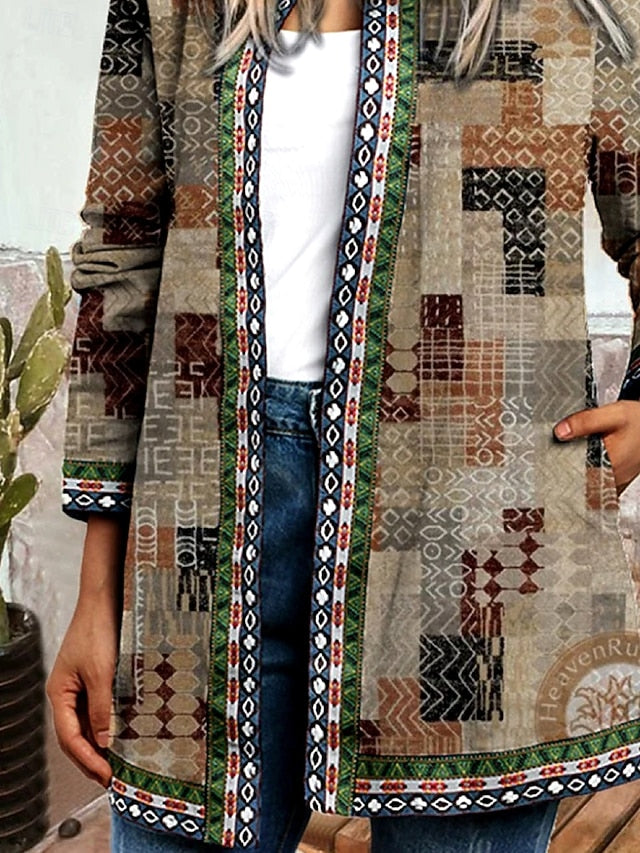 Floral Bohemian Border Print Open Front Longline Jacket 4