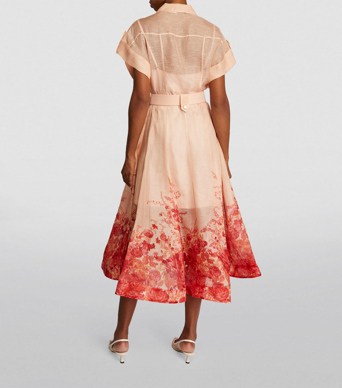 Floral Collared Short Sleeve Belted A-Line Midi Dress